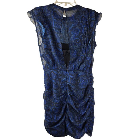 Allsaints Royal Blue Hali Tamora Sheer Snake Print Ruched Mini Dress UK 10 US 6 - Picture 4 of 8